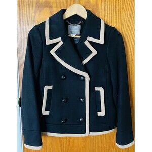 J. Crew Peacoat Wool Black Tan Trim size 2 Academia, Preppy Chic, Office Siren